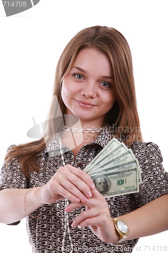 Image of Girl with fan of dollar