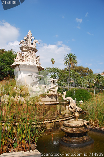 Image of Antique fountain in Ajuda Garden in Lisbon, Portugal