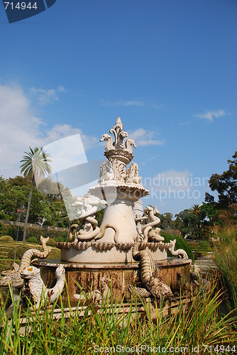Image of Antique fountain in Ajuda Garden in Lisbon, Portugal