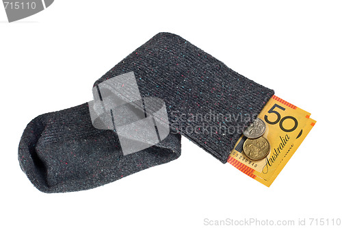 Image of Australian currency in a sock