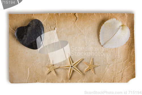 Image of Old Paper with Hearts and Starfish