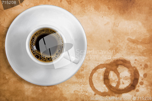 Image of Coffee on old paper with round coffee stains