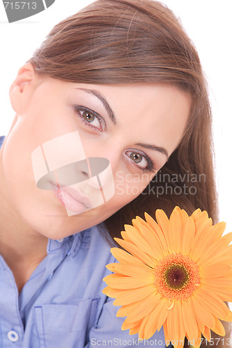 Image of Beautiful woman with flower isolated on white