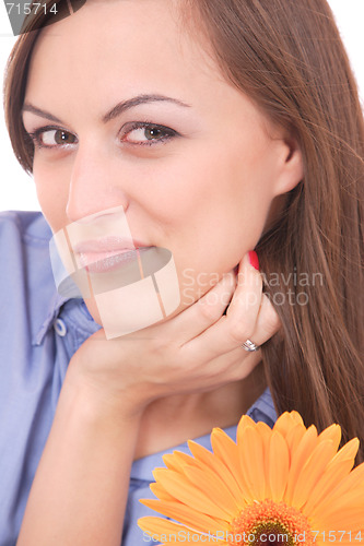 Image of Beautiful woman with flower isolated on white