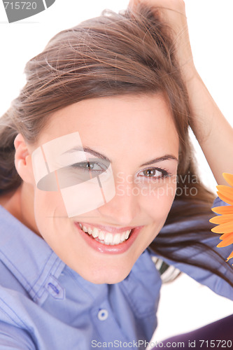 Image of Beautiful woman with flower isolated on white