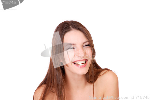 Image of Closeup portrait of a happy young woman