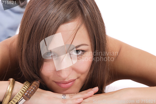 Image of Closeup portrait of a happy young woman