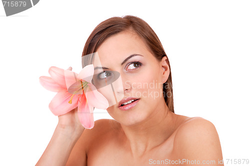 Image of Beautiful woman with flower isolated on white