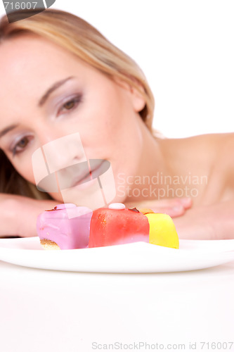 Image of Attractive woman with a cake