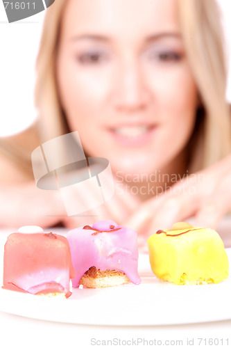 Image of Attractive woman with a cake