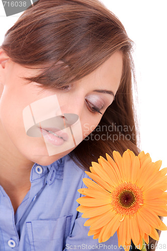Image of Beautiful woman with flower isolated on white