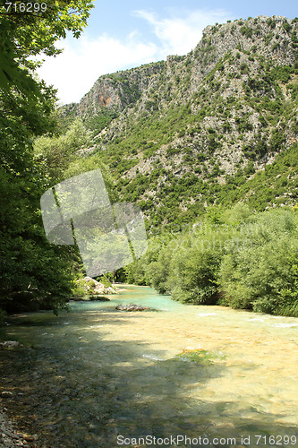 Image of Landscape with mountains, forest and river