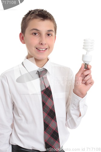 Image of Student holding eco friendly light bulb