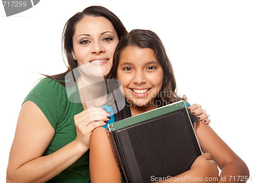 Image of Hispanic Mother and Daughter Ready for School