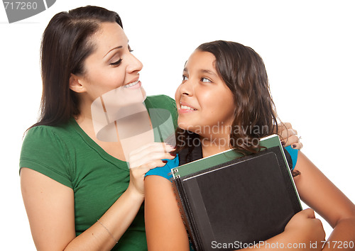 Image of Hispanic Mother and Daughter Ready for School