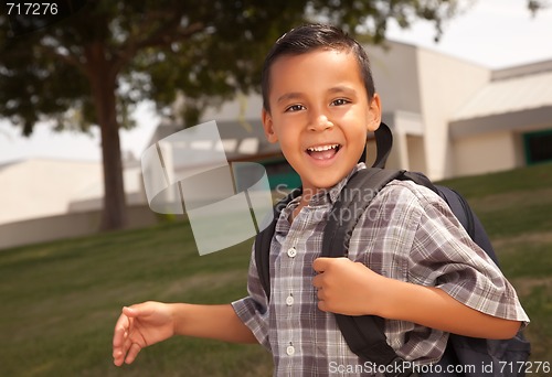 Image of Happy Young Hispanic Boy Ready for School