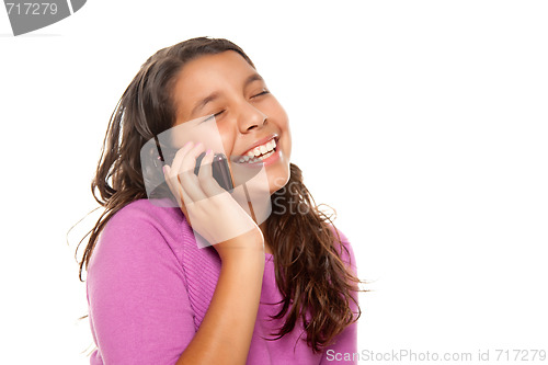 Image of Happy Pretty Hispanic Girl On Cell Phone 