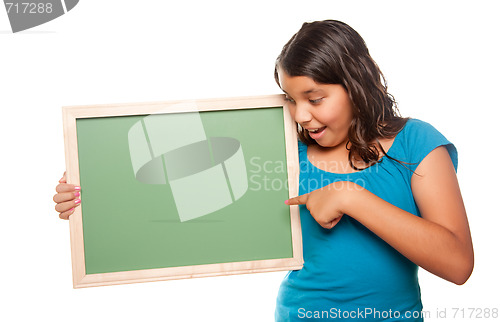 Image of Pretty Hispanic Girl Holding Blank Chalkboard