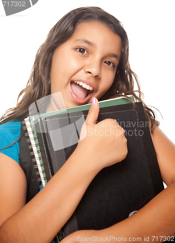 Image of Pretty Hispanic Girl with Books and Backpack