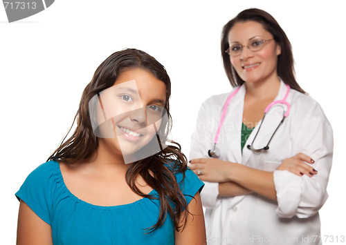 Image of Pretty Hispanic Girl and Female Doctor