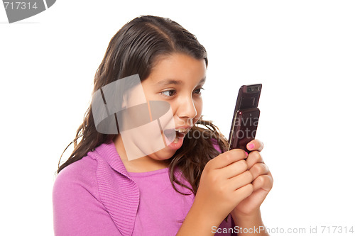 Image of Shocked Pretty Hispanic Girl On Cell Phone