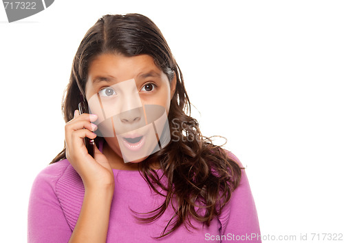 Image of Shocked Pretty Hispanic Girl On Cell Phone