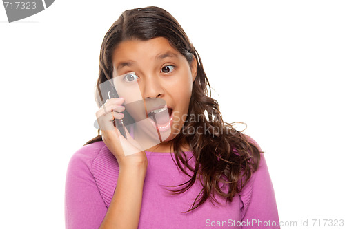 Image of Shocked Pretty Hispanic Girl On Cell Phone