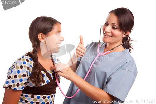 Image of Pretty Hispanic Girl and Female Doctor Isolated