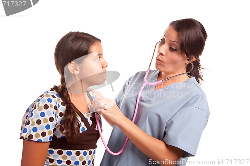 Image of Pretty Hispanic Girl and Female Doctor Isolated