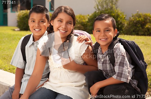 Image of Cute Brothers and Sister Ready for School