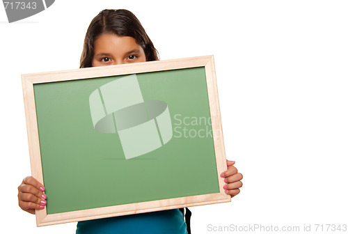 Image of Pretty Hispanic Girl Holding Blank Chalkboard