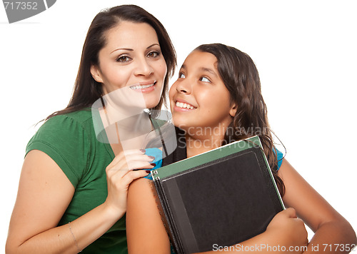 Image of Proud Hispanic Mother and Daughter Ready for School