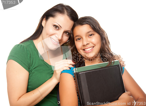 Image of Hispanic Mother and Daughter Ready for School