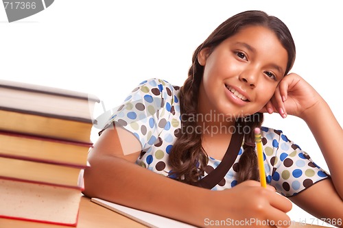 Image of Pretty Smiling Hispanic Girl Studying