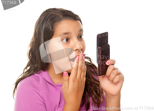 Image of Shocked Pretty Hispanic Girl On Cell Phone