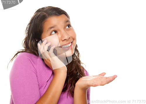 Image of Happy Pretty Hispanic Girl On Cell Phone 