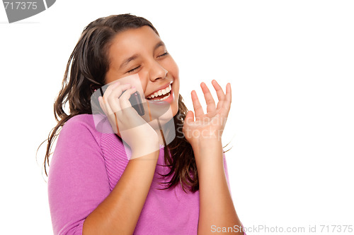 Image of Happy Pretty Hispanic Girl On Cell Phone 