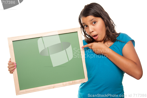 Image of Pretty Hispanic Girl Holding Blank Chalkboard