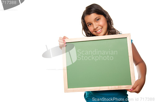 Image of Pretty Hispanic Girl Holding Blank Chalkboard