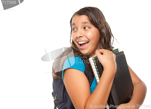 Image of Pretty Hispanic Girl with Books and Backpack