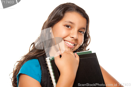 Image of Pretty Hispanic Girl with Books and Backpack