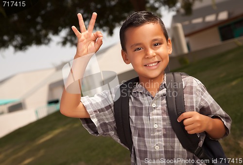 Image of Happy Young Hispanic Boy Ready for School