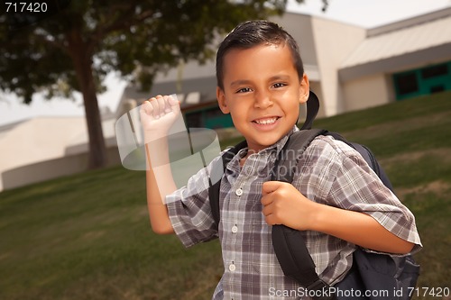 Image of Happy Young Hispanic Boy Ready for School