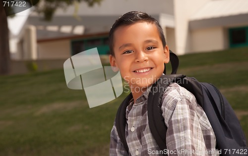 Image of Happy Young Hispanic Boy Ready for School
