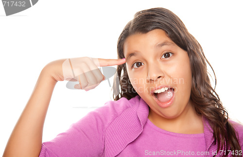 Image of Pretty Hispanic Girl Pointing to Her Head 