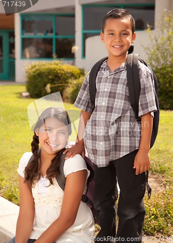 Image of Cute Hispanic Brother and Sister Ready for School