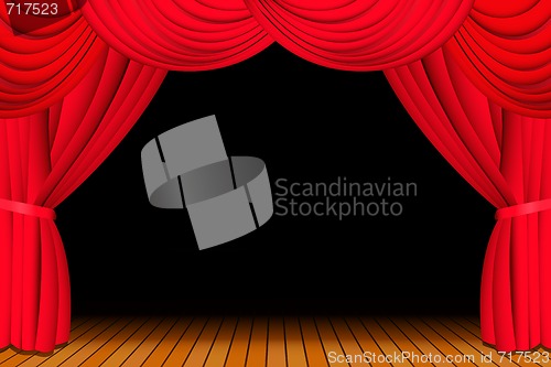 Image of Stage with opened red curtain