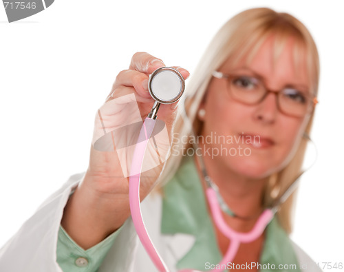 Image of Attractive Female Doctor Holding Stethoscope