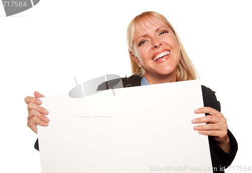 Image of Attractive Blonde Holding Blank White Sign