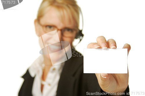 Image of Beautiful woman Holding Blank Business Card